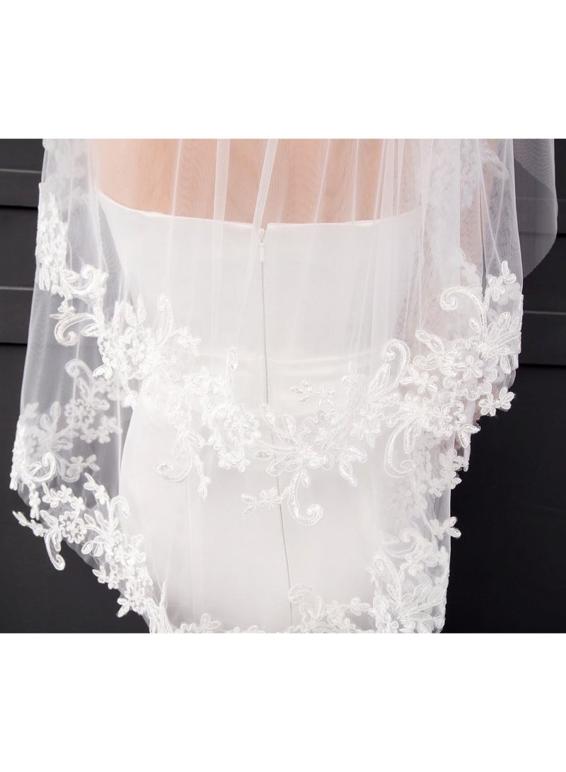 Webefun Women's Short Lace Wedding Bridal Veil With Comb 90cm White Ivory Embroidered Applique Veil for Bridal Party Favors Cosplay Accessories - Image 5